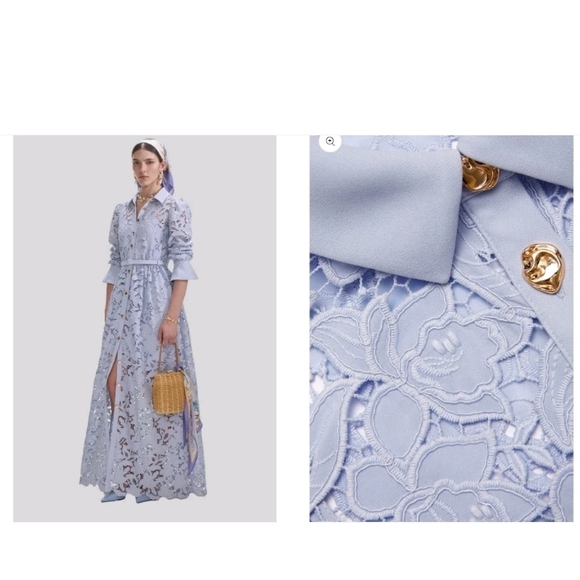 Self-Portrait Dresses & Skirts - Self-Portrait Light Blue Lace Long Sleeve Dress